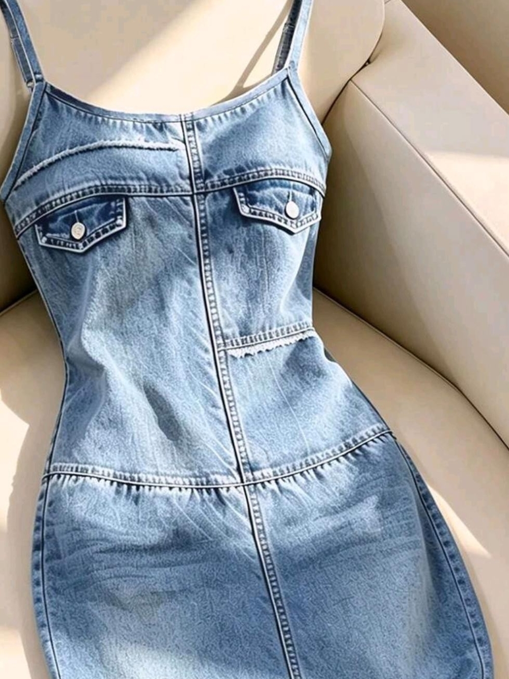 Denim Polyester Dress - Light Blue
